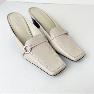 FRANCO SARTO Creme Square Toe Stitch Detail Heeled Mule